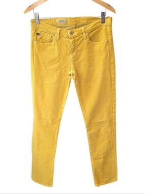 AG The Stevie Slim Straight Mid Rise Yellow Corduroy Pants 29